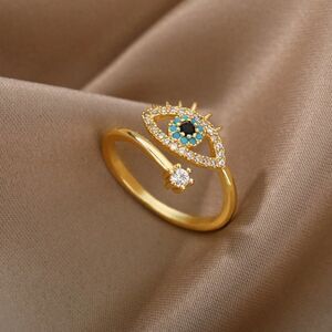 Lucky Evil Eye Adjustable Gold Ring
